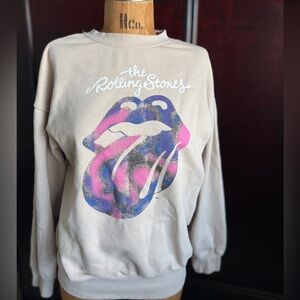 SOLD. H&M Rolling Stones Graphic Sweater - Beige and Pink